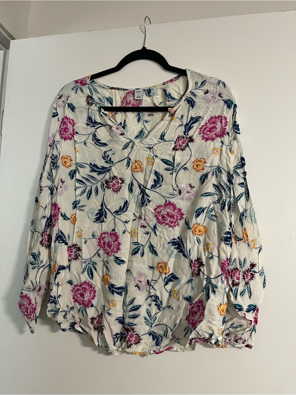 Old Navy Cream Floral Relaxed Blouse with Pink and Yellow Flowers